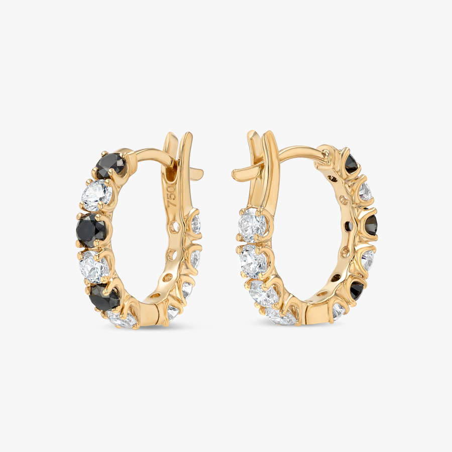 Mini Lab-Grown Diamond & Black Diamond Hoop Earrings Yellow Gold