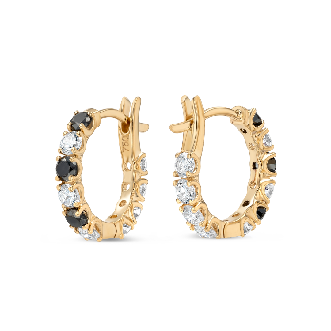 Mini Lab-Grown Diamond & Black Diamond Hoop Earrings Yellow Gold