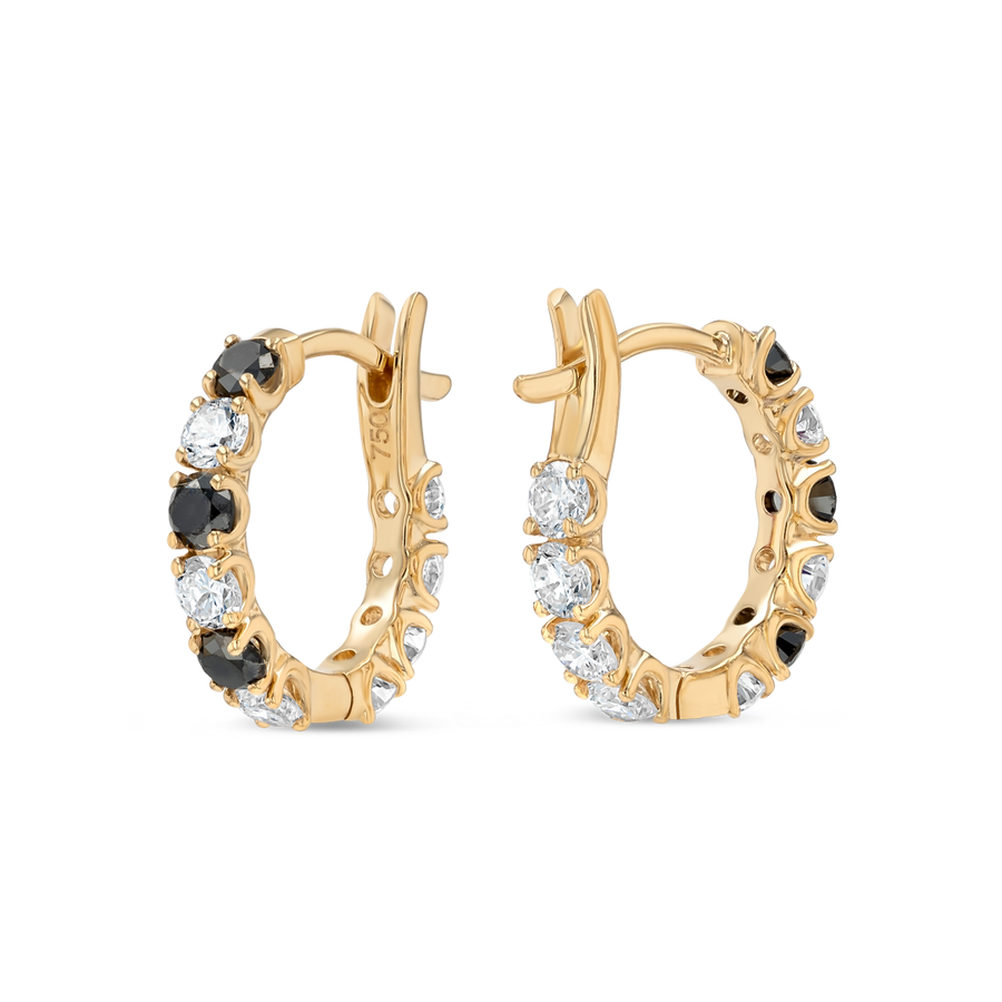 Mini Lab-Grown Diamond & Black Diamond Hoop Earrings Yellow Gold