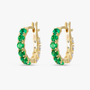 Mini Lab-Grown Diamond & Emerald Hoop Earrings Yellow Gold