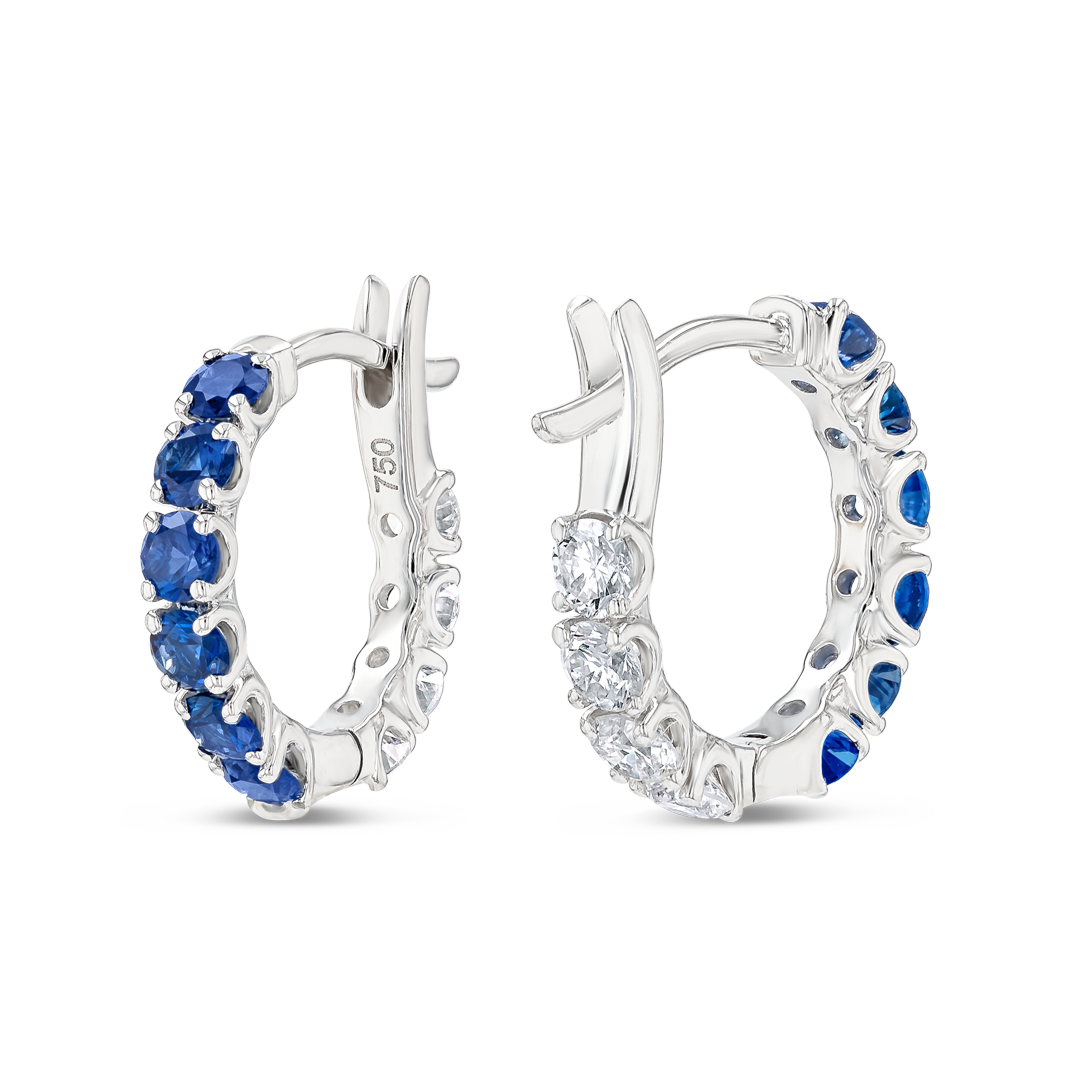 Mini Blue Sapphire Hoop Earrings White Gold
