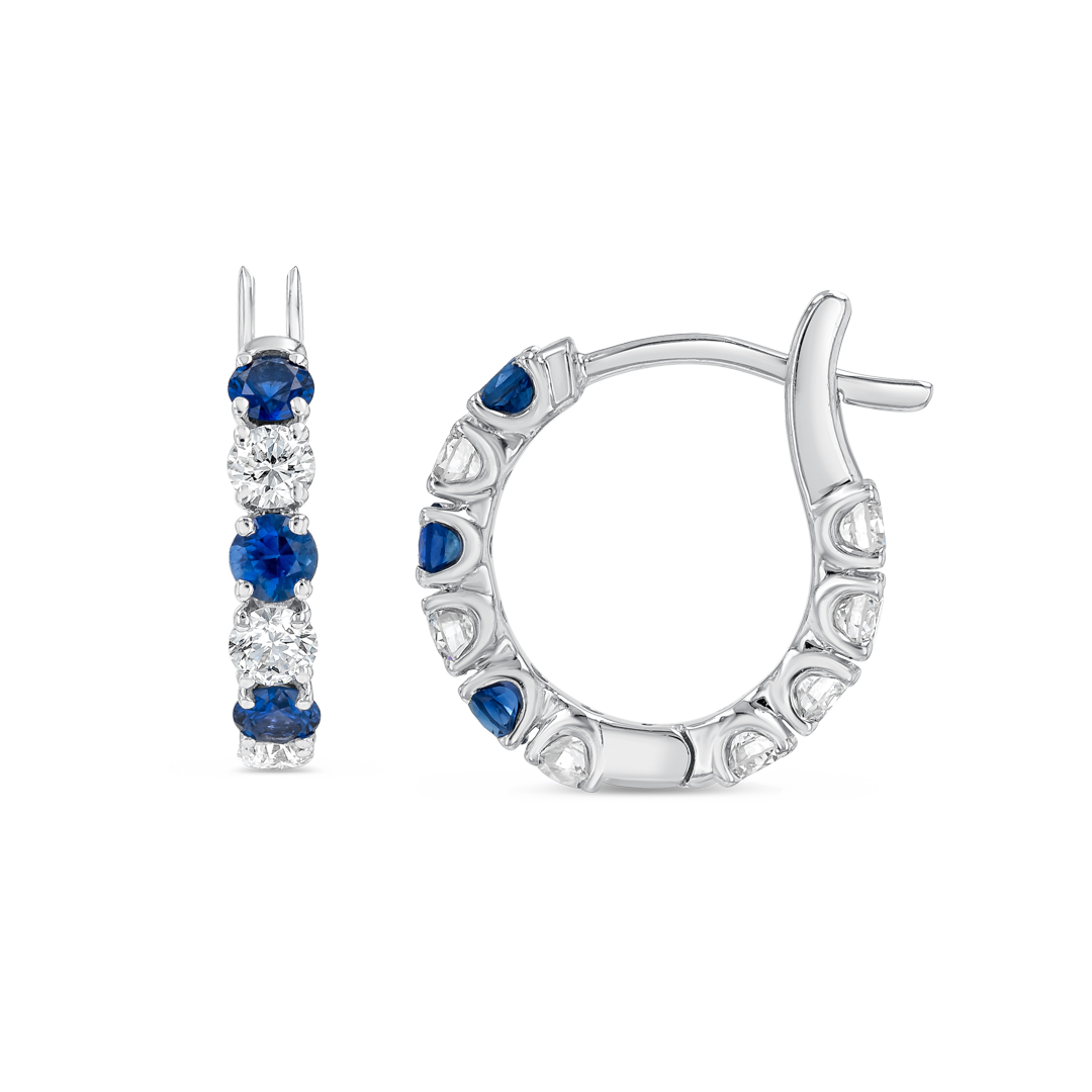 Mini Lab-Grown Diamond & Blue Sapphire Hoop Earrings White Gold