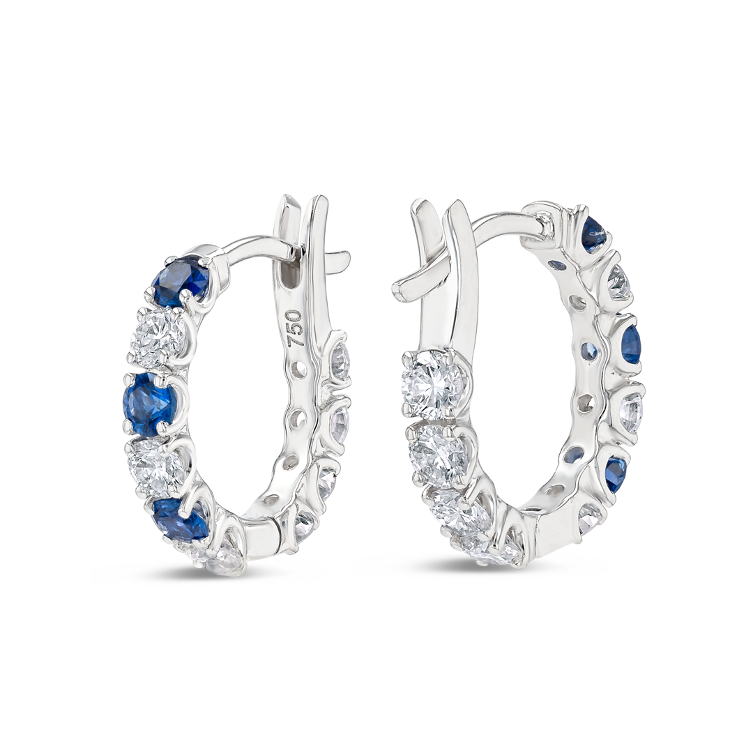Mini Lab-Grown Diamond & Blue Sapphire Hoop Earrings White Gold