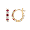 Mini Diamond & Ruby Hoop Earrings Yellow Gold