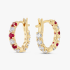 Mini Lab-Grown Diamond & Ruby Hoop Earrings Yellow Gold