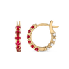 Mini Ruby Hoop Earrings Yellow Gold
