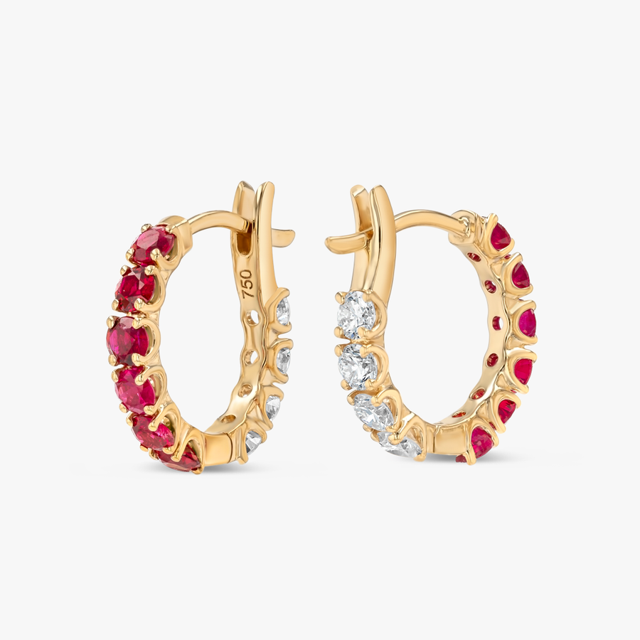 Mini Ruby Hoop Earrings Yellow Gold