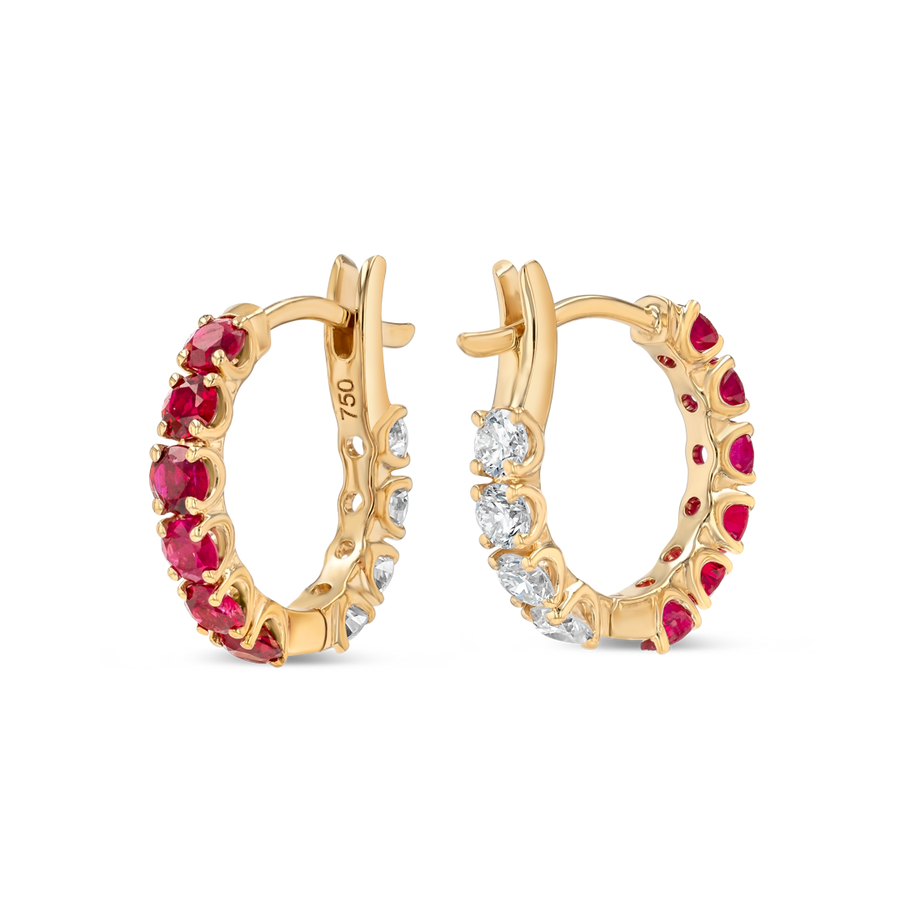 Mini Ruby Hoop Earrings Yellow Gold