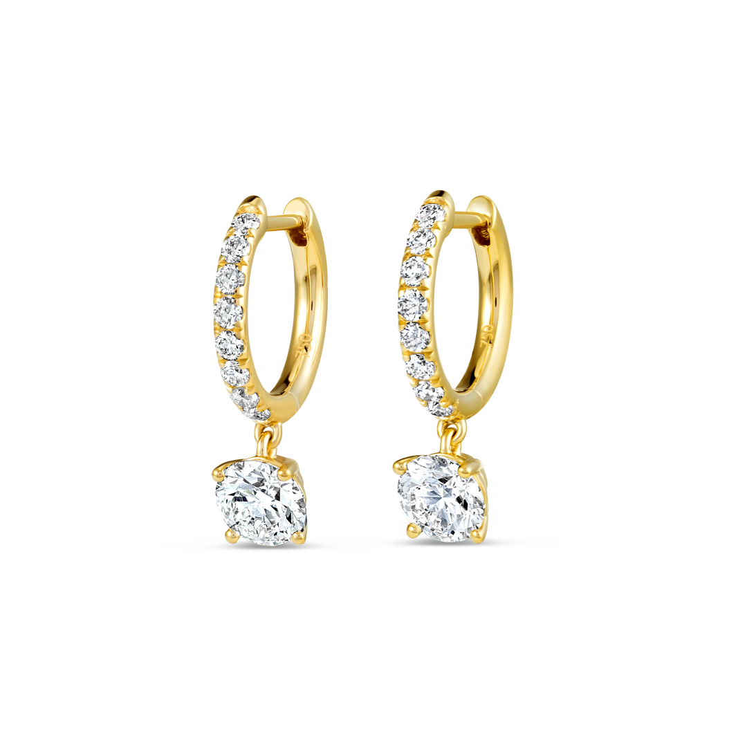 1.2ct Round Lab-Grown Diamond Hoop Earrings Yellow Gold