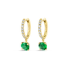 1.2ct Round Colombian Emerald & Lab-Grown Diamond Hoop Earrings Yellow Gold