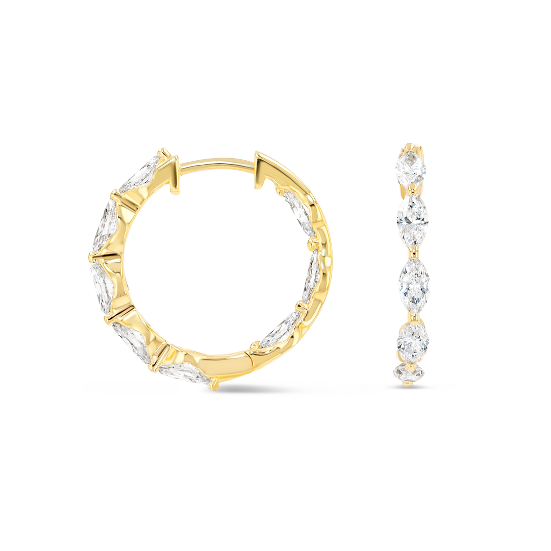 Marquise Lab-Grown Diamond Hoop Earrings Yellow Gold