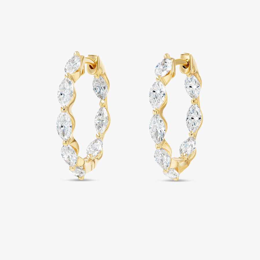 Marquise Lab-Grown Diamond Hoop Earrings Yellow Gold