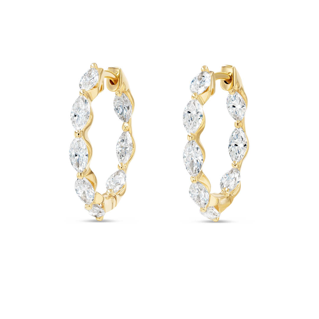 Marquise Lab-Grown Diamond Hoop Earrings Yellow Gold