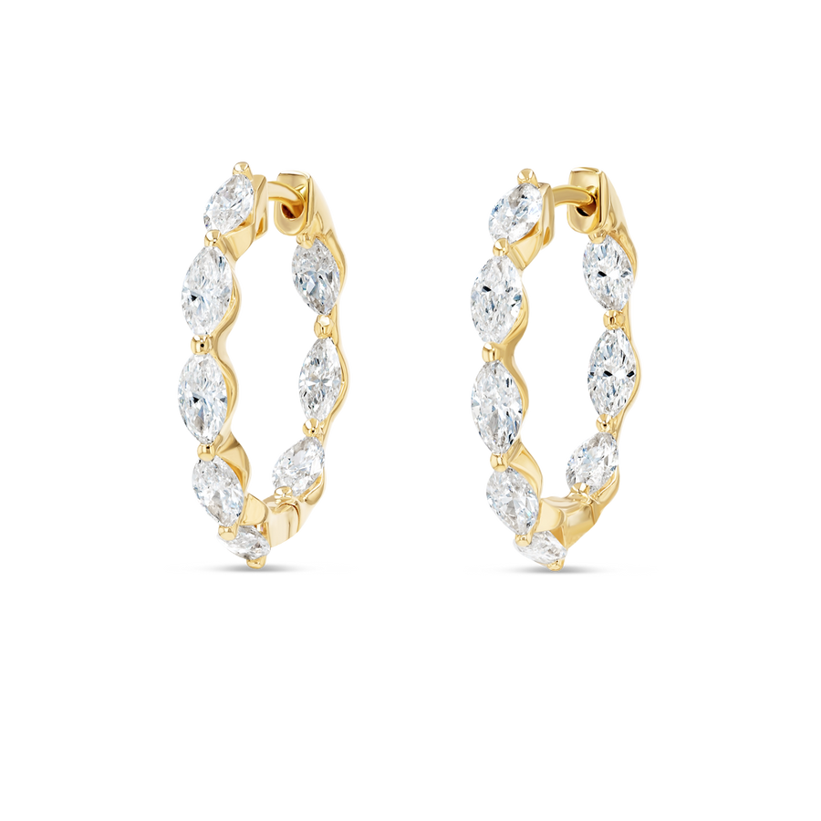 Marquise Lab-Grown Diamond Hoop Earrings Yellow Gold