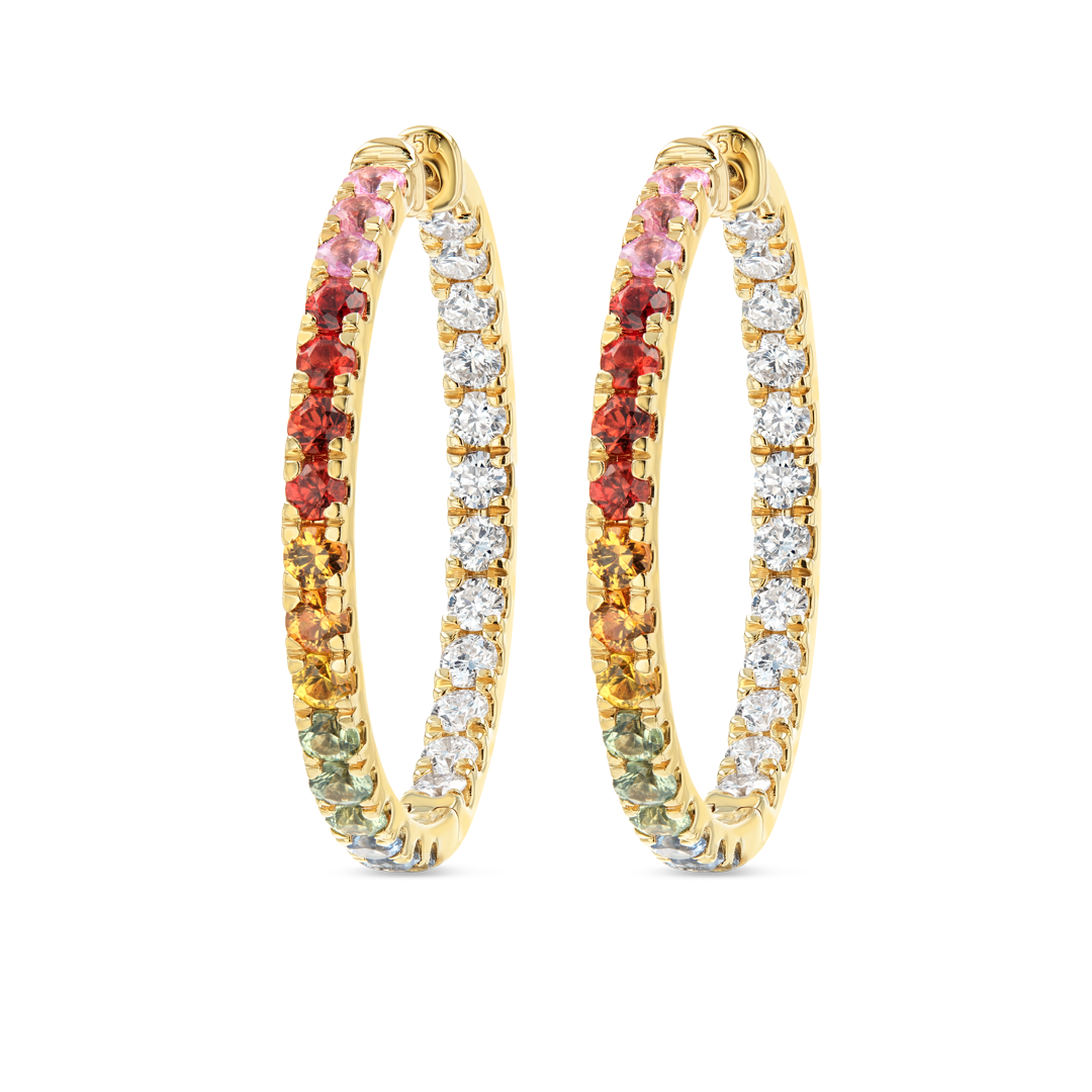 Rainbow Sapphire Hoop Earrings Yellow Gold