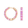 Emerald Cut Ceylon Pink Sapphire Hoop Earrings Yellow Gold