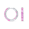 Emerald Cut Ceylon Pink Sapphire Hoop Earrings White Gold