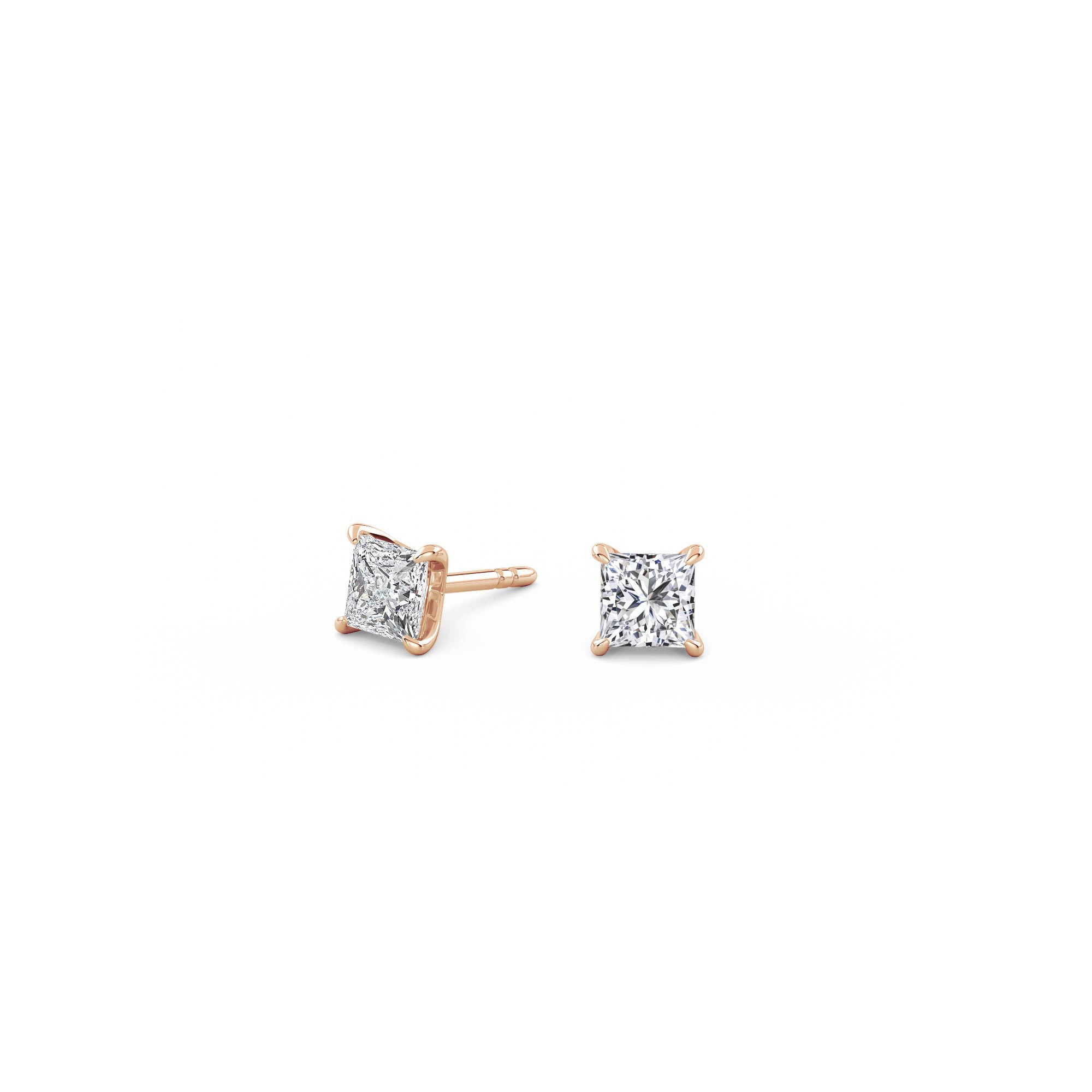 0.5ct Each (1ct Total) Princess Lab-Grown Diamond Stud Earrings Rose Gold