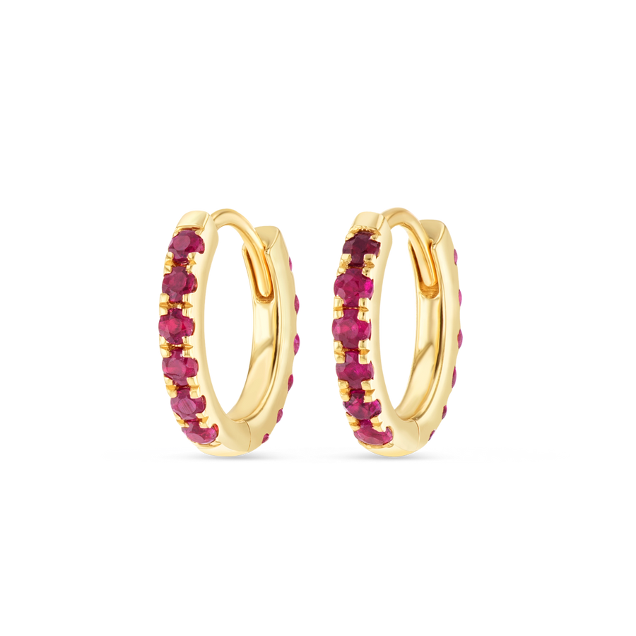 Small Ruby Huggie Earrings Yellow Gold