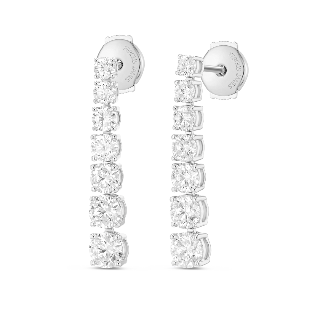 Graduated Round Lab-Grown Diamond Line Earrings White Gold