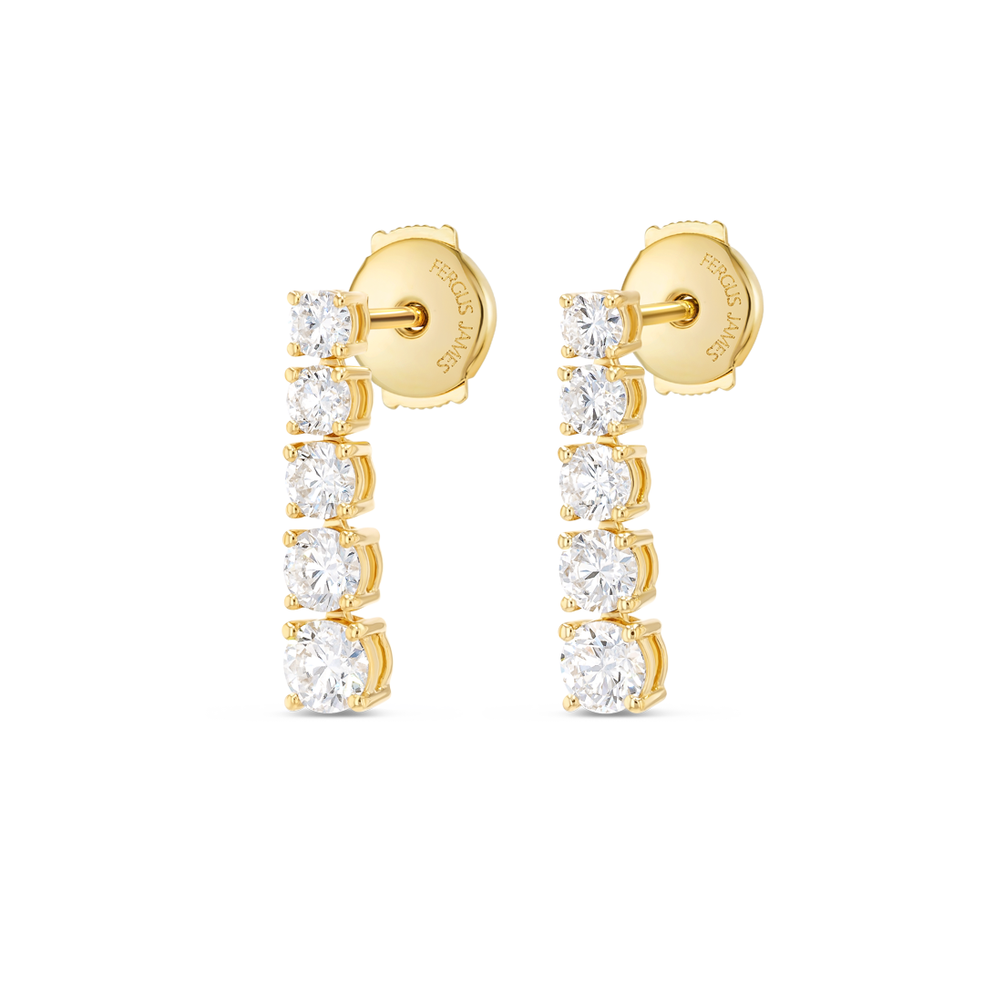 Petite Graduated Round Lab-Grown Diamond Line Earrings Yellow Gold