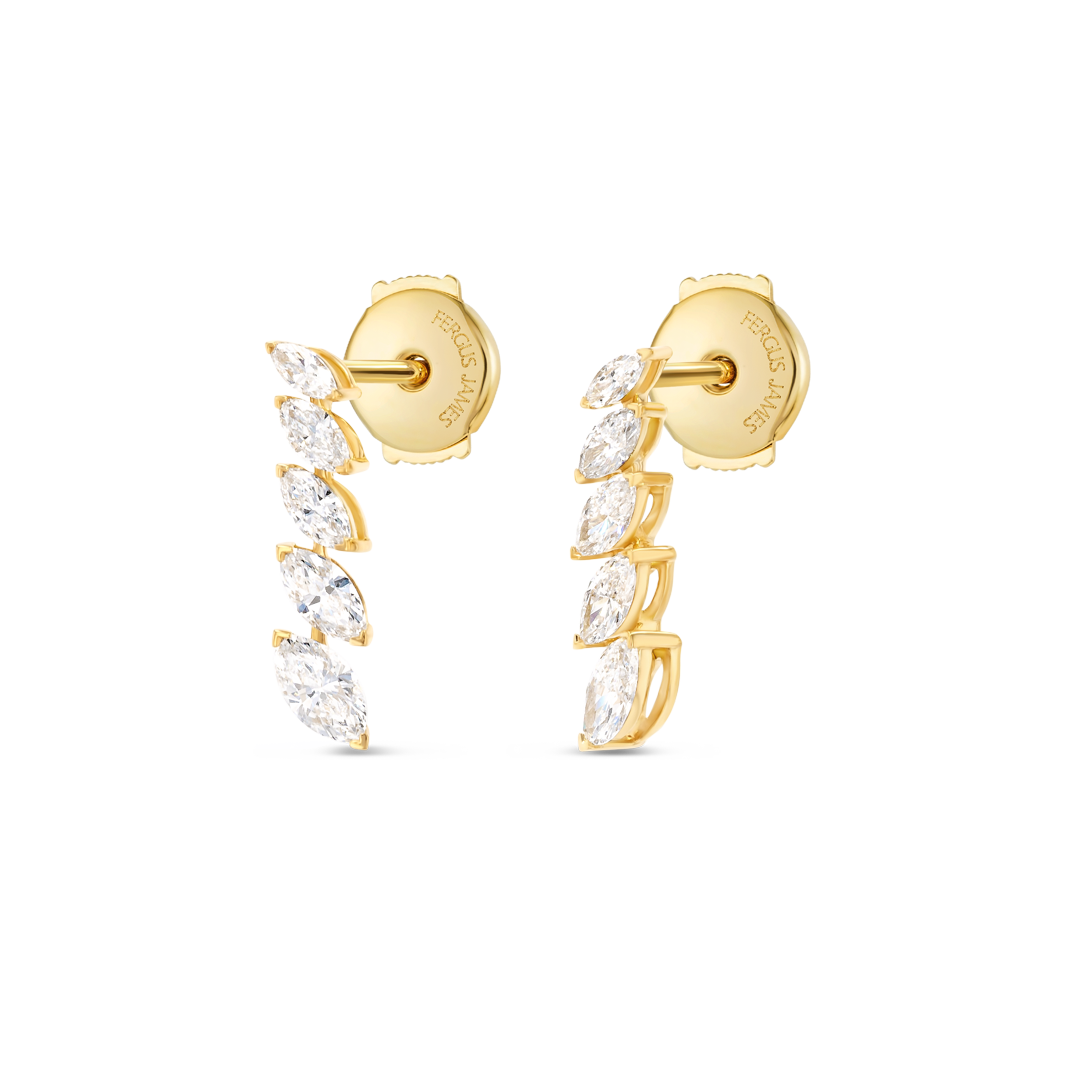 Petite Graduated Marquise Lab-Grown Diamond Line Earrings Yellow Gold