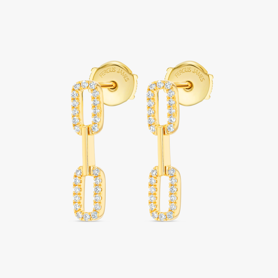 Double Lab-Grown Diamond Link Earrings Yellow Gold