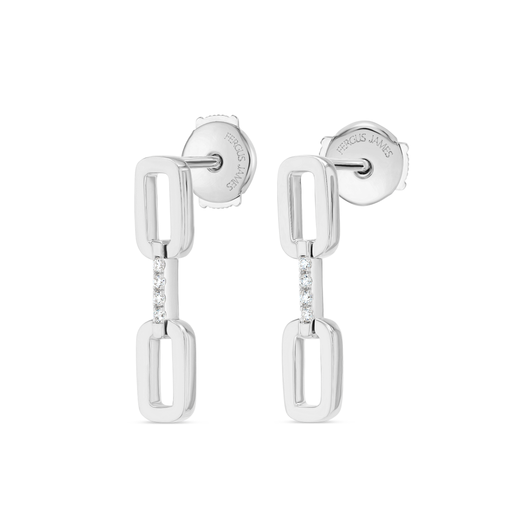 Single Diamond Link Earrings White Gold