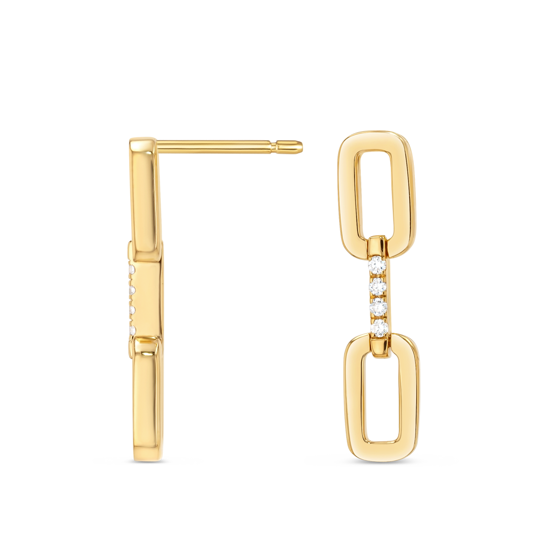 Single Lab-Grown Diamond Link Earrings Yellow Gold
