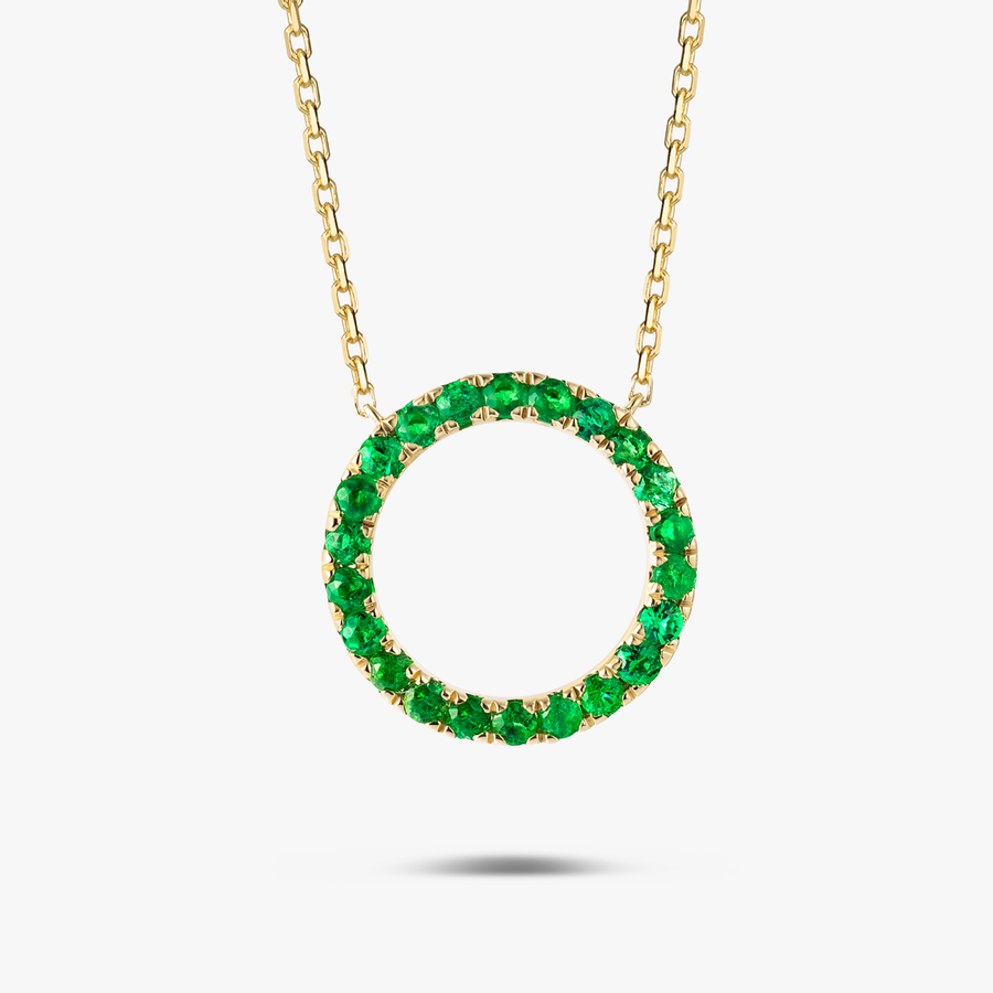 Thin Circle Emerald Pendant Yellow Gold