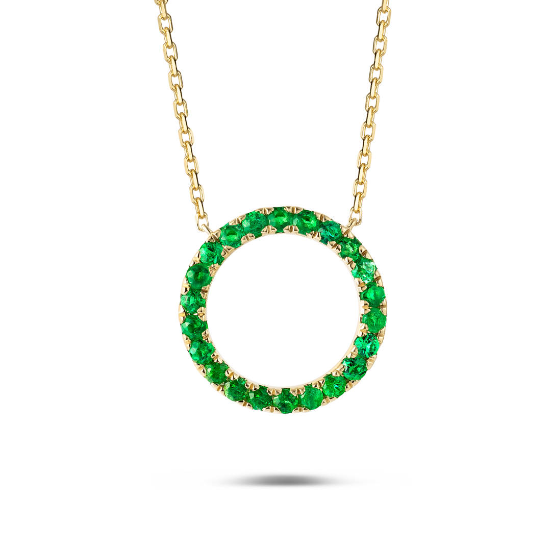 Thin Circle Emerald Pendant Yellow Gold
