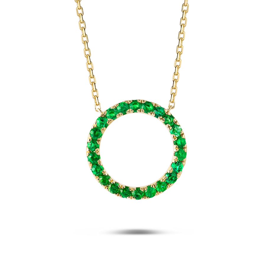 Thin Circle Emerald Pendant Yellow Gold