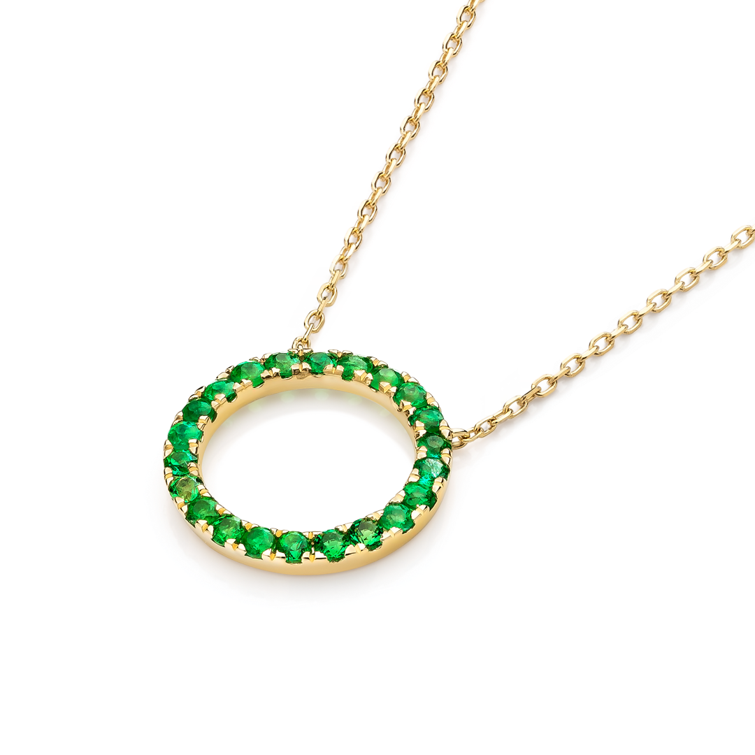 Thin Circle Emerald Pendant Yellow Gold