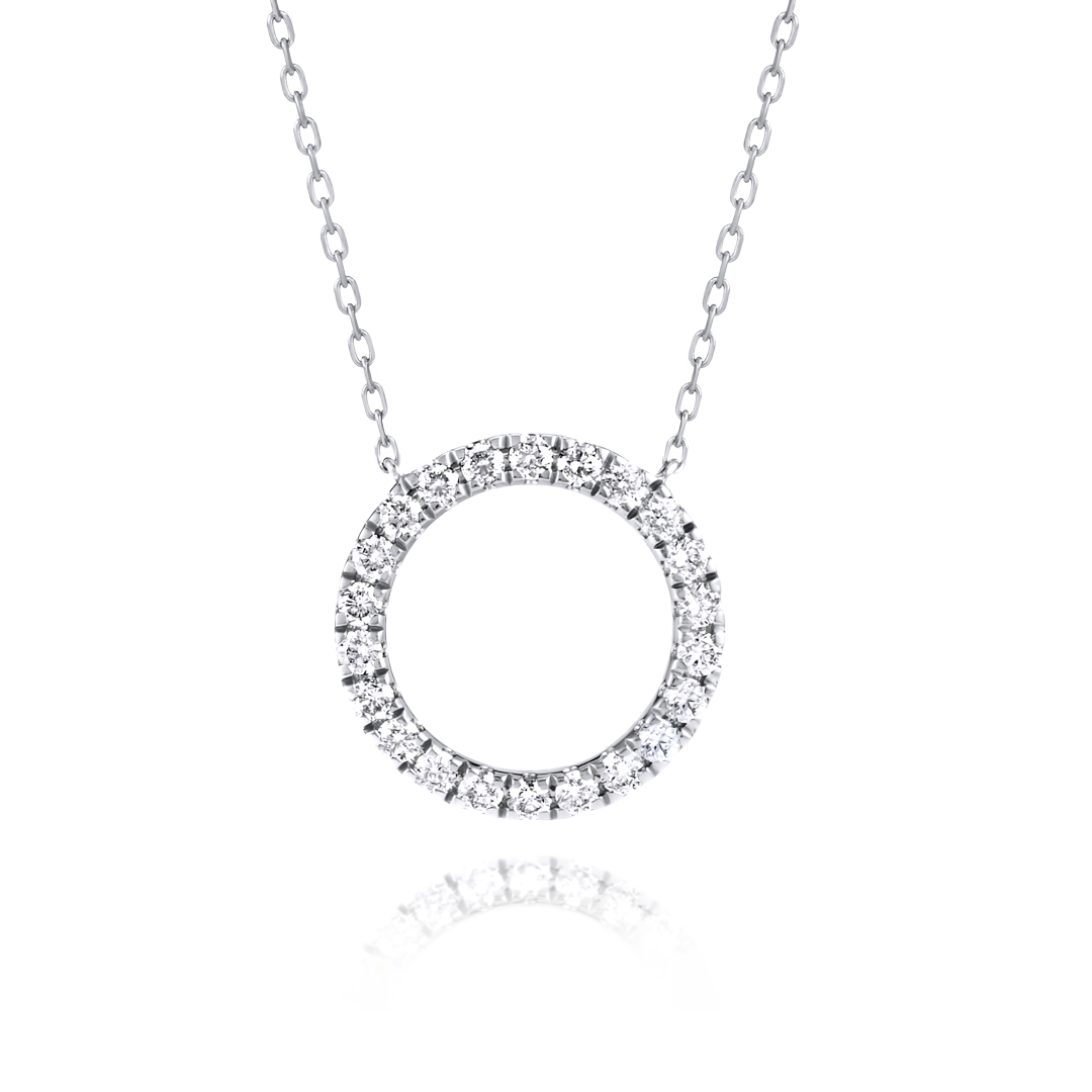 Thin Circle Natural Diamond Pendant White Gold