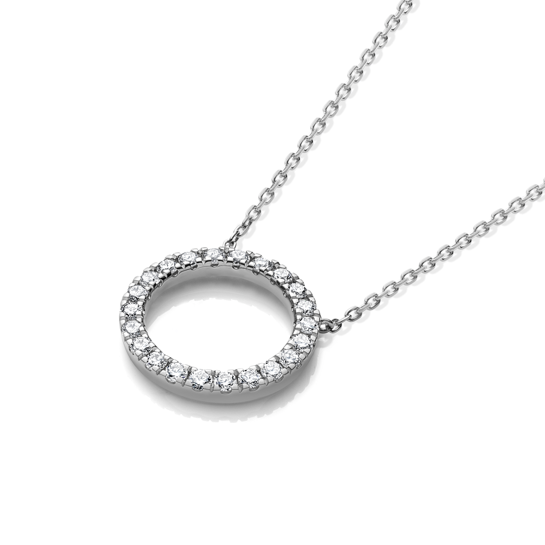 Thin Circle Natural Diamond Pendant White Gold