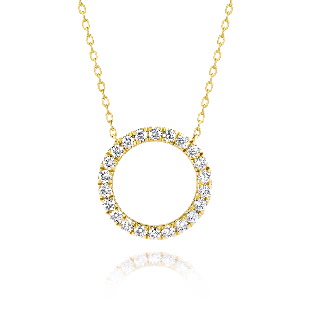 Thin Circle Natural Diamond Pendant Yellow Gold