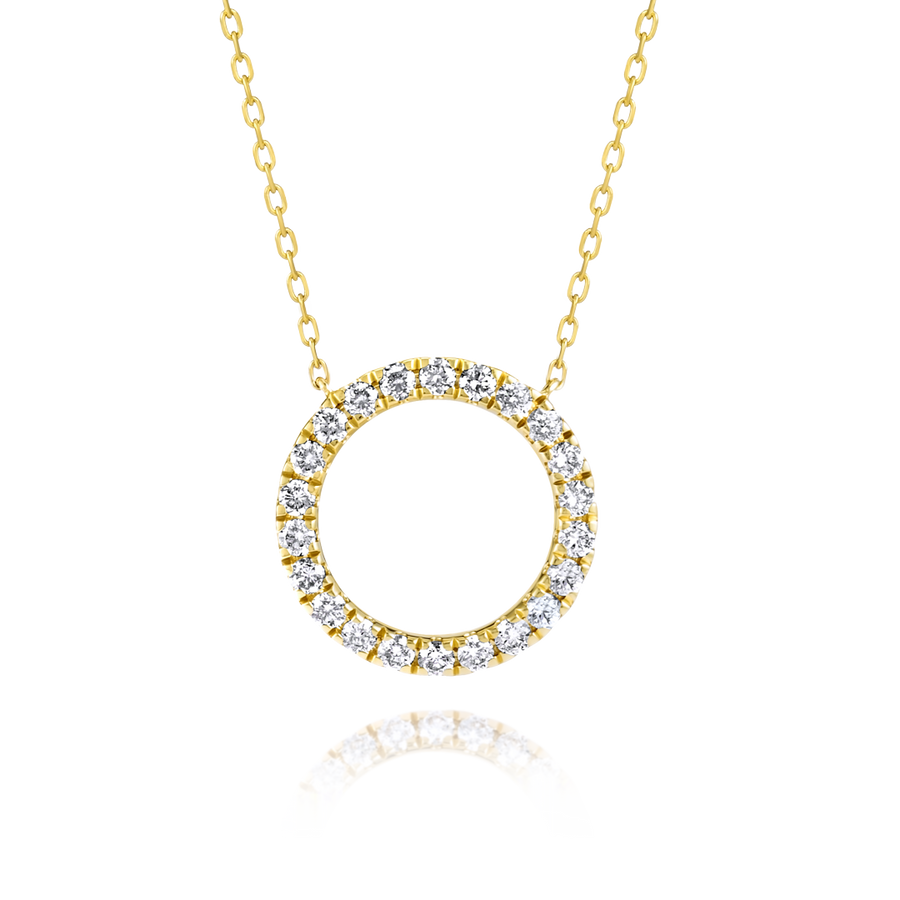 Thin Circle Natural Diamond Pendant Yellow Gold