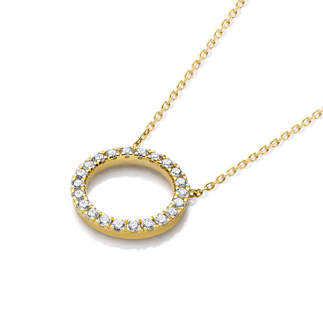 Thin Circle Natural Diamond Pendant Yellow Gold