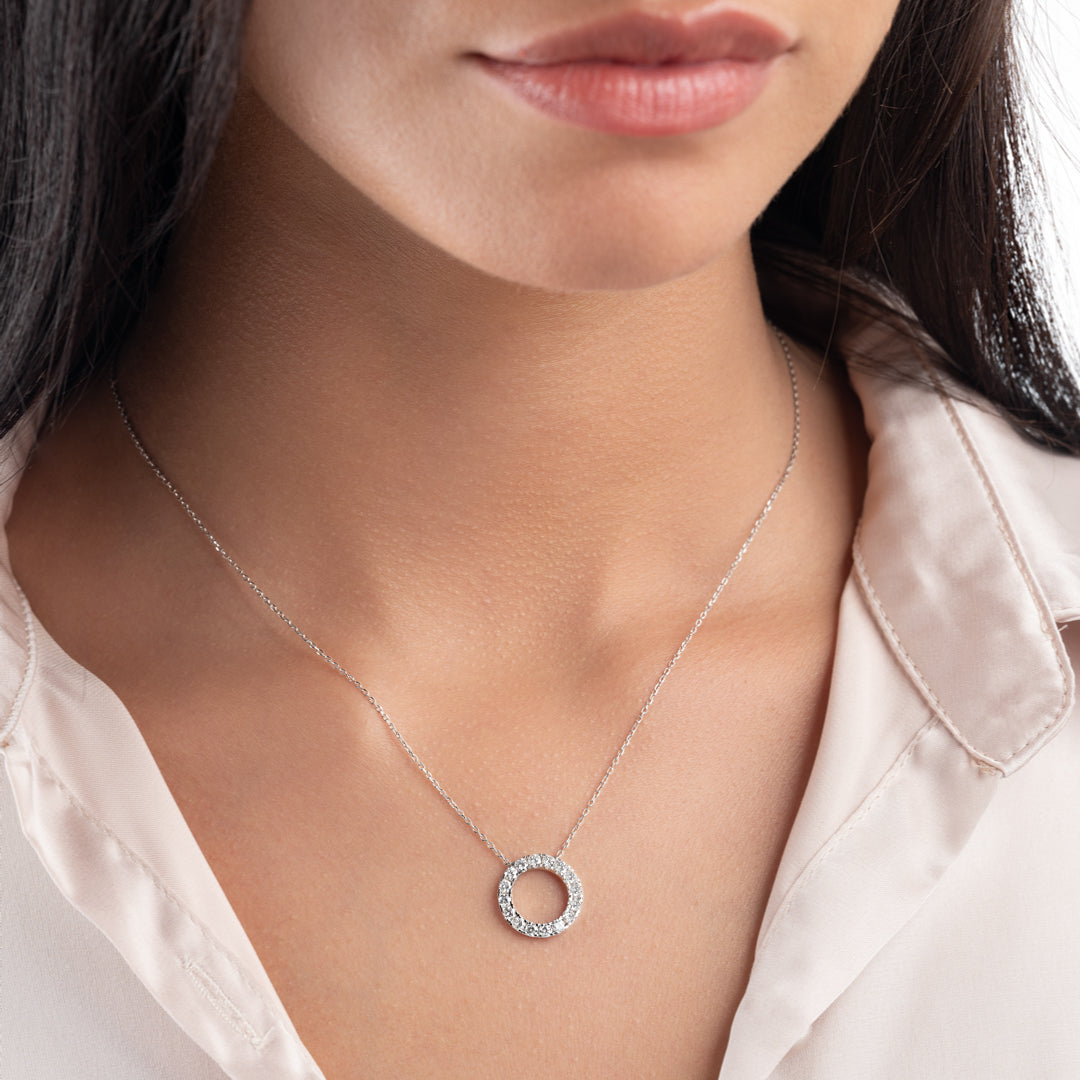 Natural Diamond Circle Pendant White Gold