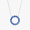 Large Blue Sapphire Circle Pendant White Gold