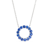 Large Blue Sapphire Circle Pendant White Gold