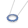 Large Blue Sapphire Circle Pendant White Gold