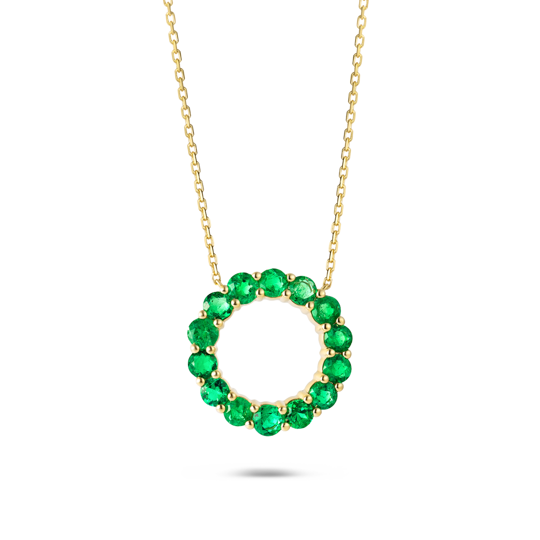 Large Colombian Emerald Circle Pendant Yellow Gold