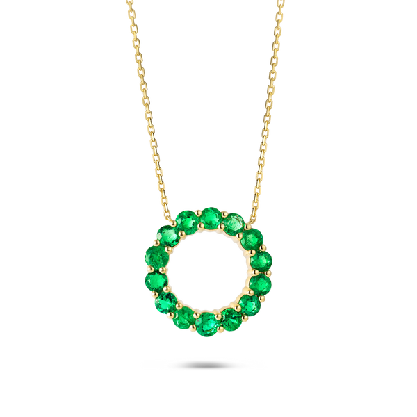 Large Colombian Emerald Circle Pendant Yellow Gold