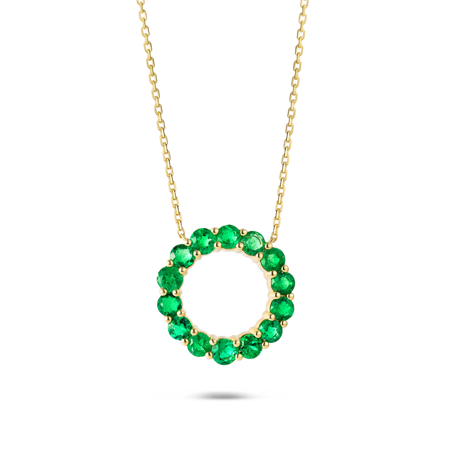 Large Colombian Emerald Circle Pendant Yellow Gold