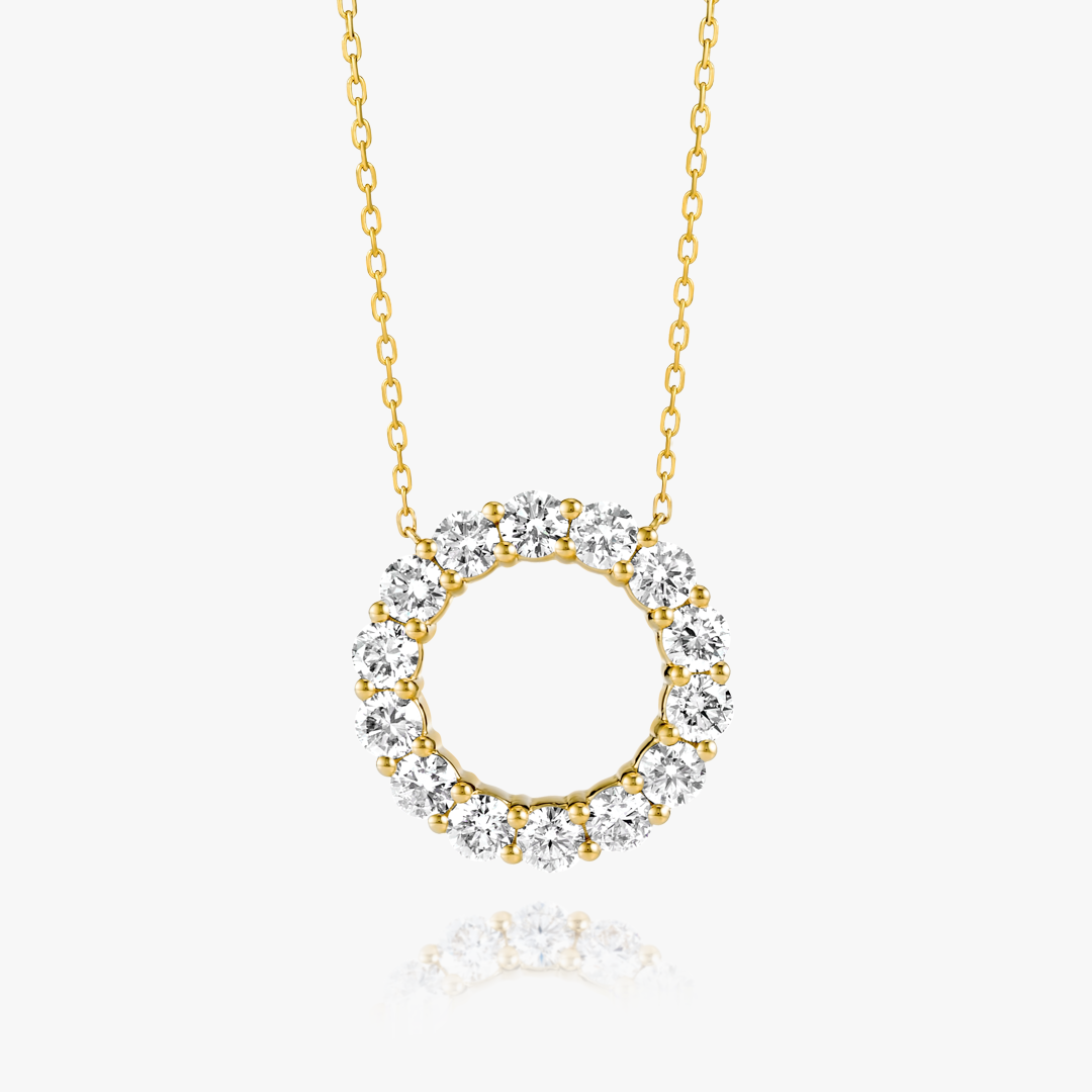 Large Natural Diamond Circle Pendant Yellow Gold