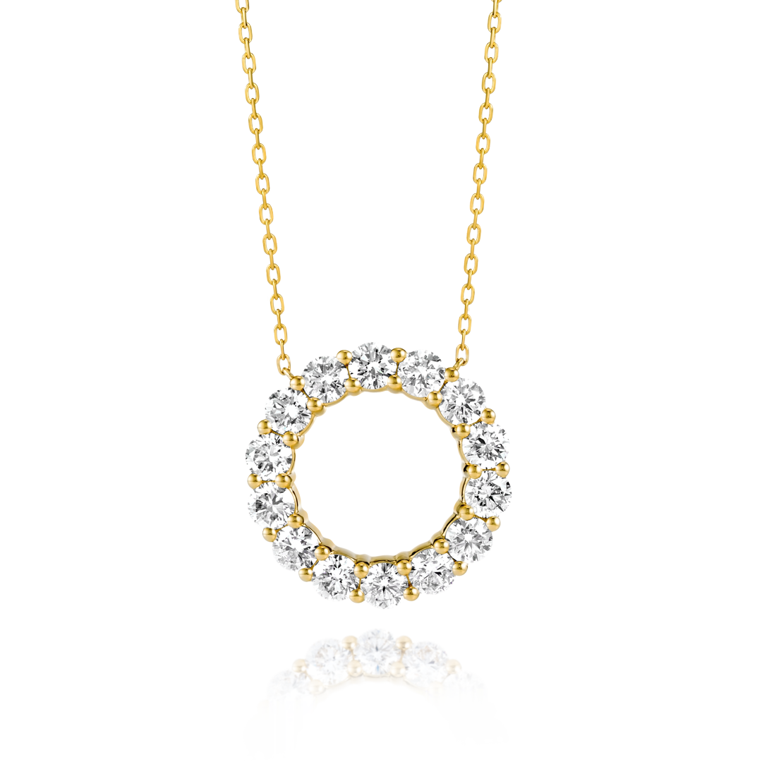 Large Natural Diamond Circle Pendant Yellow Gold