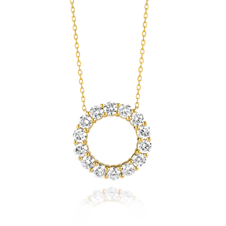 Large Natural Diamond Circle Pendant Yellow Gold