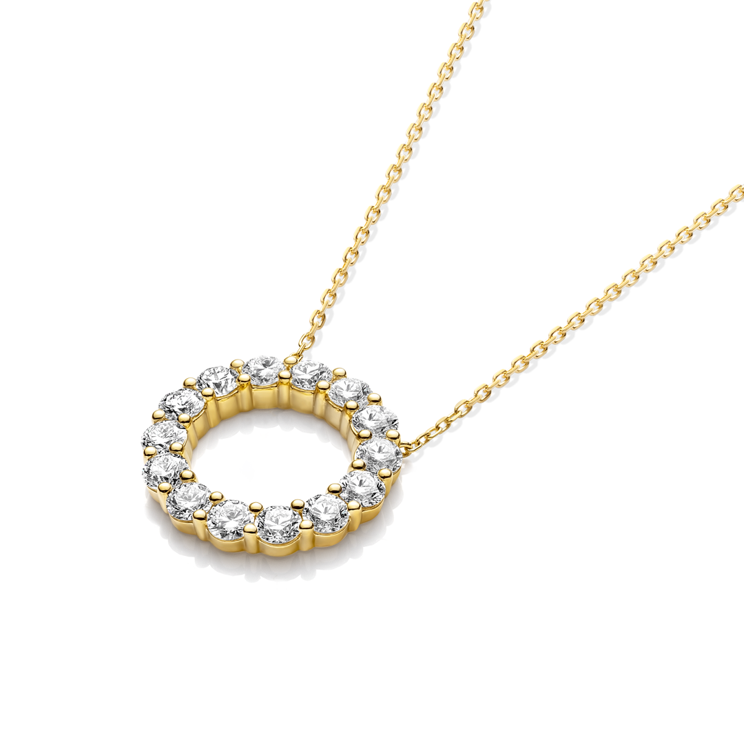 Large Natural Diamond Circle Pendant Yellow Gold