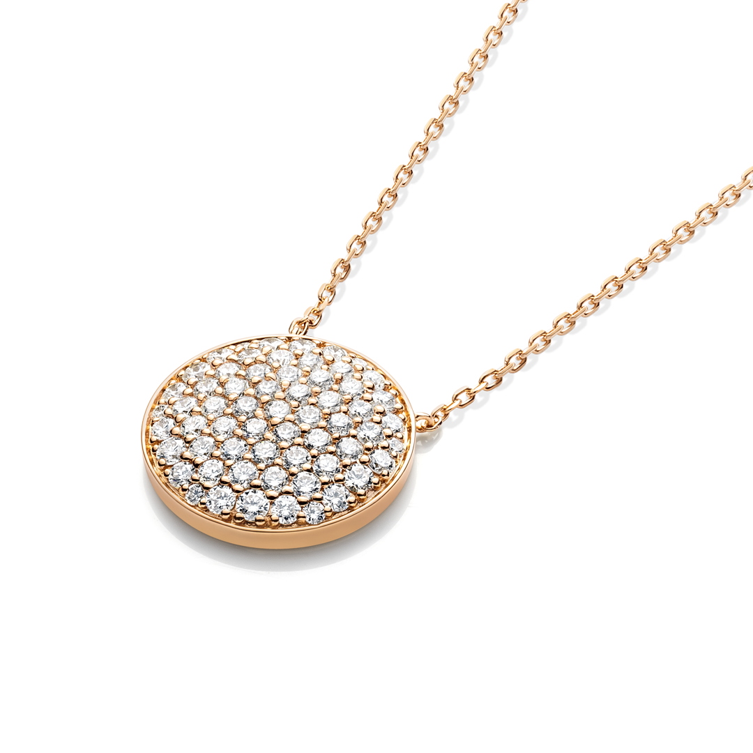Large Natural Diamond Disc Pendant Rose Gold